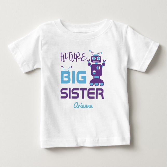 T-shirt Pour Bébé Robot Futur Grande Soeur Purple mignon Personnalis (Devant)