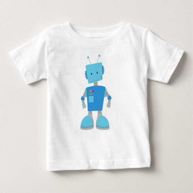 T-shirt Pour Bébé Robot mou, Robot drôle, Robot idiot, Robot bleu (Devant)