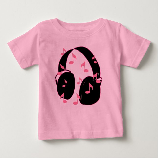 T-shirt Pour Bébé Roche de bébé !  Casque avec le rose de notes (Devant)