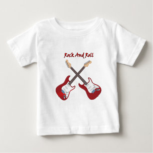 T-shirt Pour Bébé Rock avec deux guitares électriques rouges