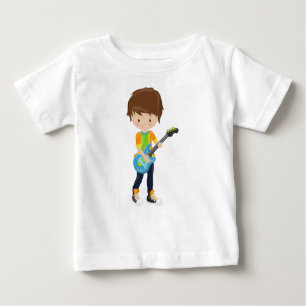 T-shirt Pour Bébé Rock Bois, Cheveux Brown, Lecteur de guitare, Musi