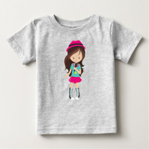 T-shirt Pour Bébé Rock Girl, cheveux Brown, chanteur de groupe, micr