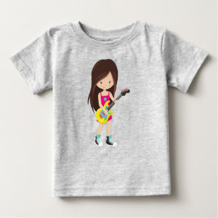 T-shirt Pour Bébé Rock Girl, Cheveux Brown, Joueur de guitare, Musiq