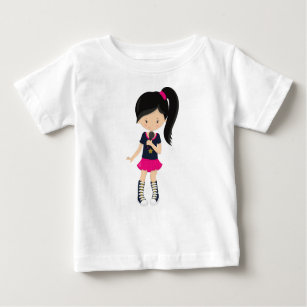 T-shirt Pour Bébé Rock Girl, Cheveux noirs, Microphone, Chanteur de 