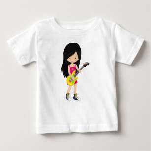 T-shirt Pour Bébé Rock Girl, Cheveux noirs, Musique, Joueur de guita