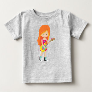 T-shirt Pour Bébé Rock Girl, Cheveux orange, Joueur de guitare, Musi