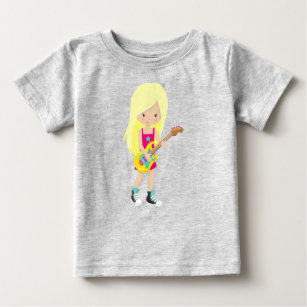 T-shirt Pour Bébé Rock Girl, Coiffeuse blonde, Joueur de guitare, Mu
