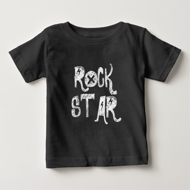 T-shirt Pour Bébé Rock Star noir blanc crâne texte rocker métal (Devant)