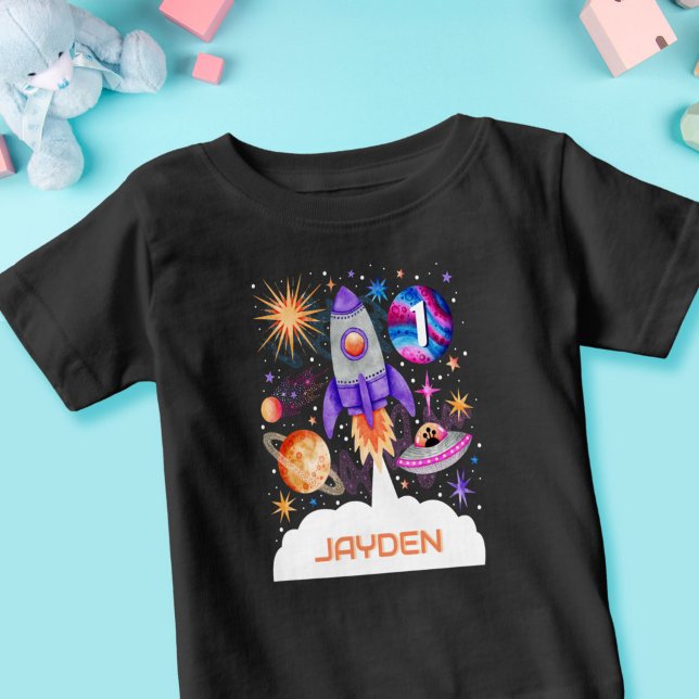 T-shirt Pour Bébé Rocket Ship Planets UFO et Astronaut Space Boys (Rocket Ship Planets UFO and Astronaut Space Boys Baby T-Shirt)