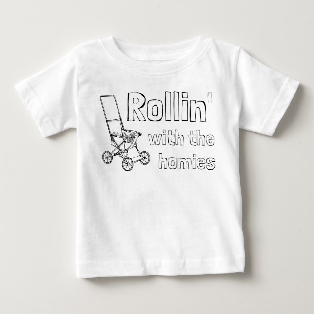 T-shirt Pour Bébé Rollin' avec les amis drôle de poussette (Devant)