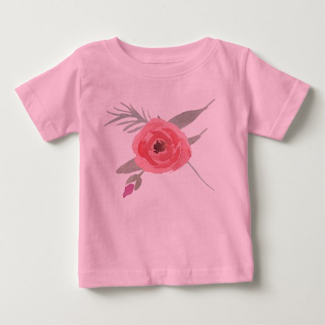 T-shirt Pour Bébé Rose aquarelle (Devant)