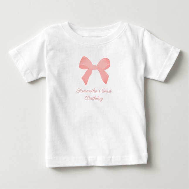 T-shirt Pour Bébé Rose Gingham Ruban Rose Anniversaire (Devant)