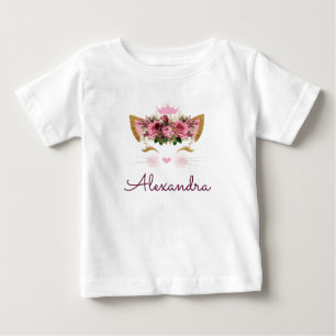 T-shirt Pour Bébé Rose Gold Rose Kitty Monogram 1er Anniversaire