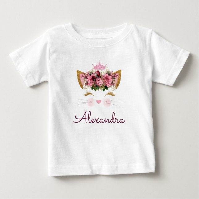 T-shirt Pour Bébé Rose Gold Rose Kitty Monogram 1er Anniversaire (Devant)