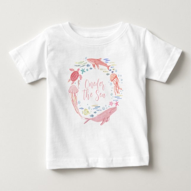 T-shirt Pour Bébé Rose Oneder la mer 1er anniversaire (Devant)
