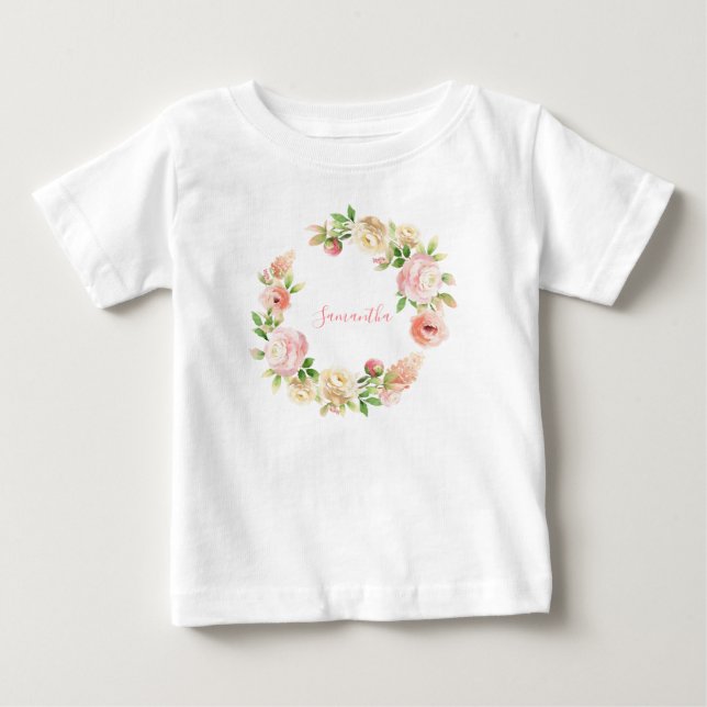 T-shirt Pour Bébé Rose Rose Élégante Fille Florale (Devant)