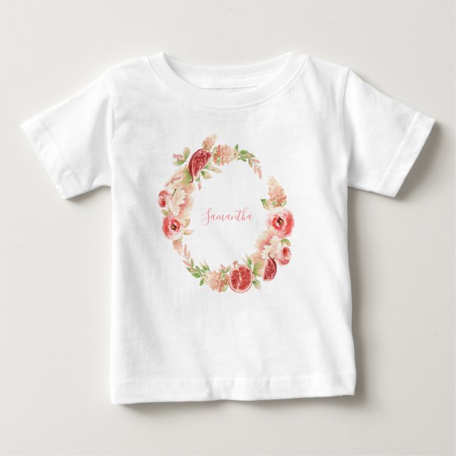 T-shirt Pour Bébé Rose Rose Floral Fille verte (Devant)