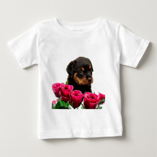 T-shirt Pour Bébé Rose Valentin Rottweiler Puppy (Devant)