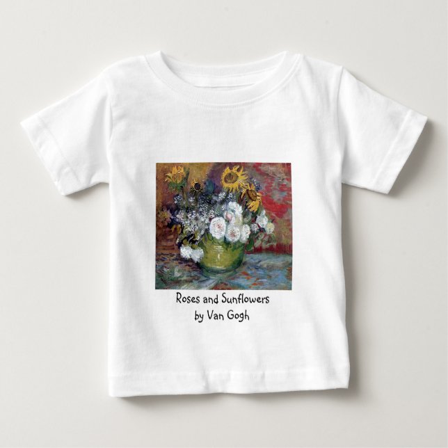 T-shirt Pour Bébé Roses and Sunflowers by Van Gogh (Devant)