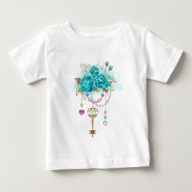 T-shirt Pour Bébé Roses turquoise avec touches (Devant)