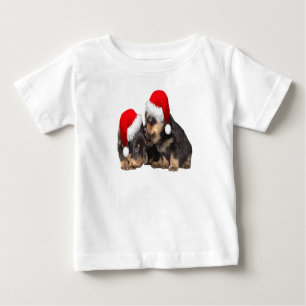 T-shirt Pour Bébé Rottweilers de Noël portant des chapeaux de fête