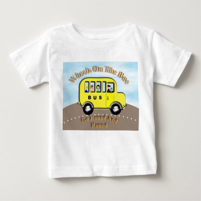 T-shirt Pour Bébé Roues mignonnes sur le bus personnalisées pour enf (Devant)