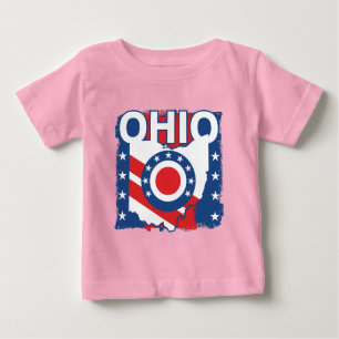 T-shirt Pour Bébé Rouge blanc et bleu Patriotique Grunge Ohio