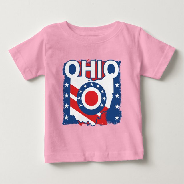 T-shirt Pour Bébé Rouge blanc et bleu Patriotique Grunge Ohio (Devant)