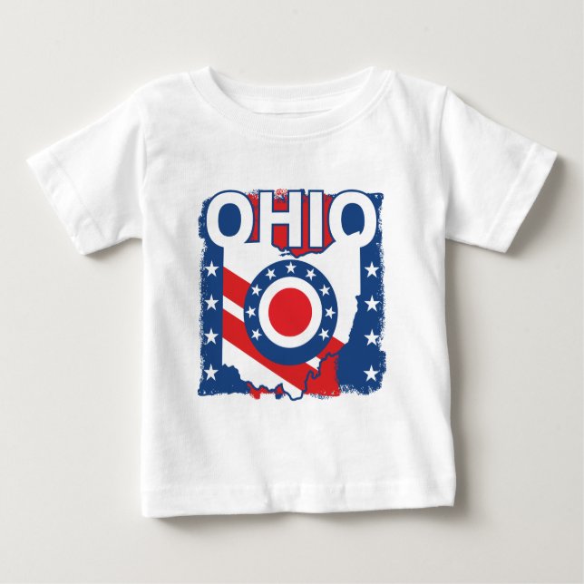 T-shirt Pour Bébé Rouge blanc et bleu Patriotique Grunge Ohio (Devant)