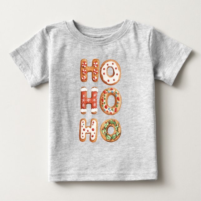T-shirt Pour Bébé Rouge Blanc Ho Ho Ho Gingerbread Cookie Noël (Devant)