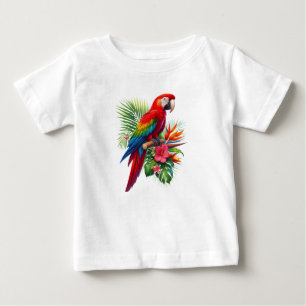 T-shirt Pour Bébé Rouge macaw tropical floral
