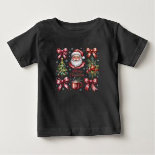 T-shirt Pour Bébé Rouge Rétro Coquette Noël Mignon Vacances de Noël