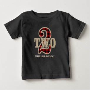 T-shirt Pour Bébé Rouge rustique Buffle noir Plaid 2e fête d'anniver