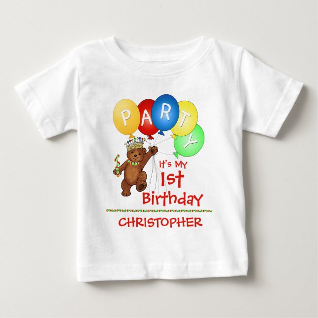 T-shirt Pour Bébé Royal Bear 1er anniversaire fête Personnalisée (Devant)