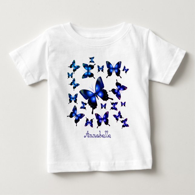 T-shirt Pour Bébé Royal Blue Elegant Whimsical Butterflies (Devant)