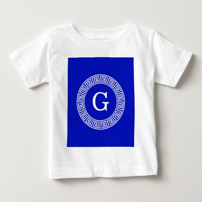 T-shirt Pour Bébé Royal Blue Wt Grèce clé cadre de ligne initiale Mo (Devant)