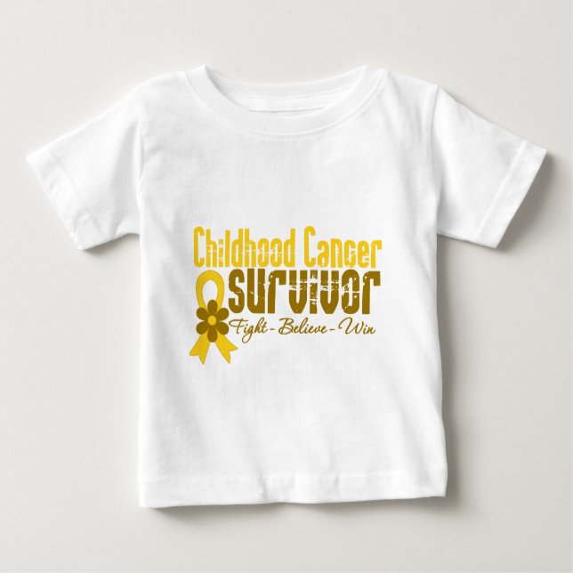 T-shirt Pour Bébé Ruban de fleur de survivant de Cancer d'enfance (Devant)
