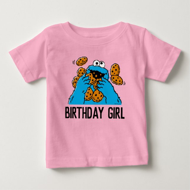 T-shirt Pour Bébé Rue Sésame | 1er anniversaire de Cookie Monster (Devant)