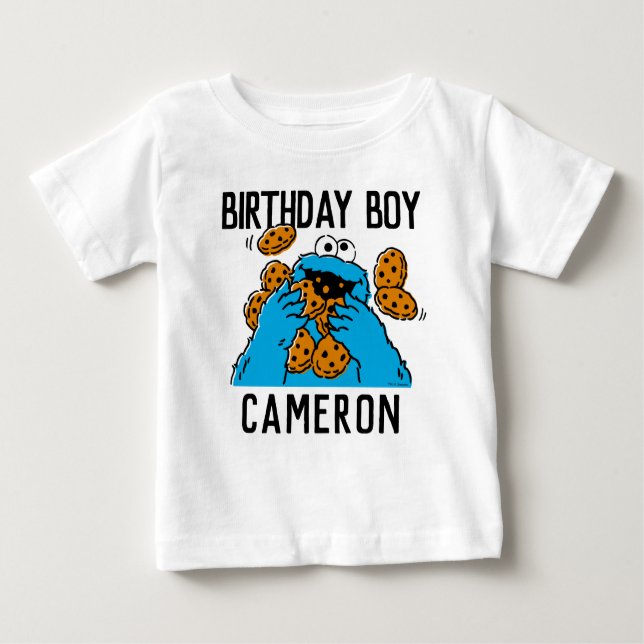 T-shirt Pour Bébé Rue Sésame | 1er anniversaire du Cookie Monster (Devant)