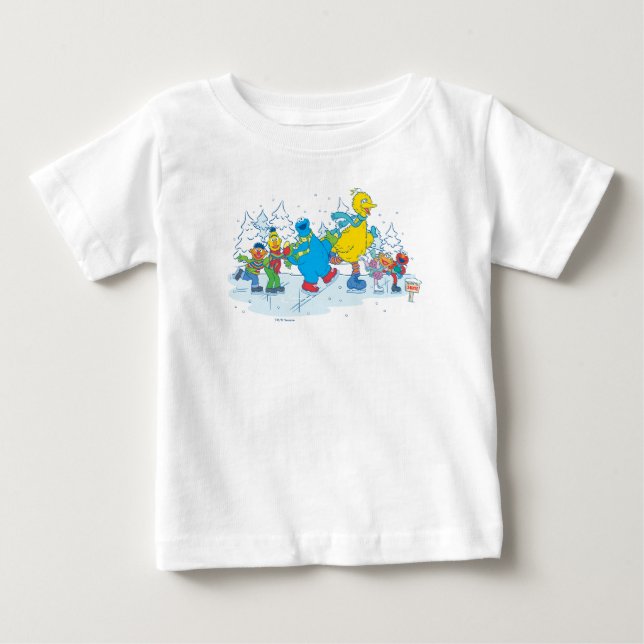 T-shirt Pour Bébé Rue Sésame | Amis du patinage sur glace (Devant)