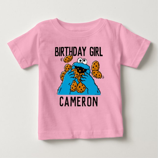 T-shirt Pour Bébé Rue Sésame | Cookie Monster 1er anniversaire (Devant)