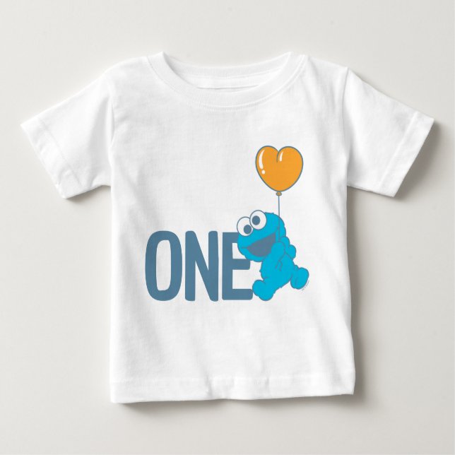 T-shirt Pour Bébé Rue Sésame | Cookie Monster 1er anniversaire (Devant)