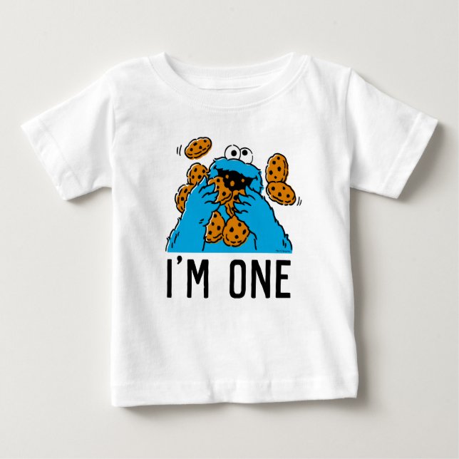 T-shirt Pour Bébé Rue Sesame | Cookie Monster 1er Anniversaire Bébé  (Devant)