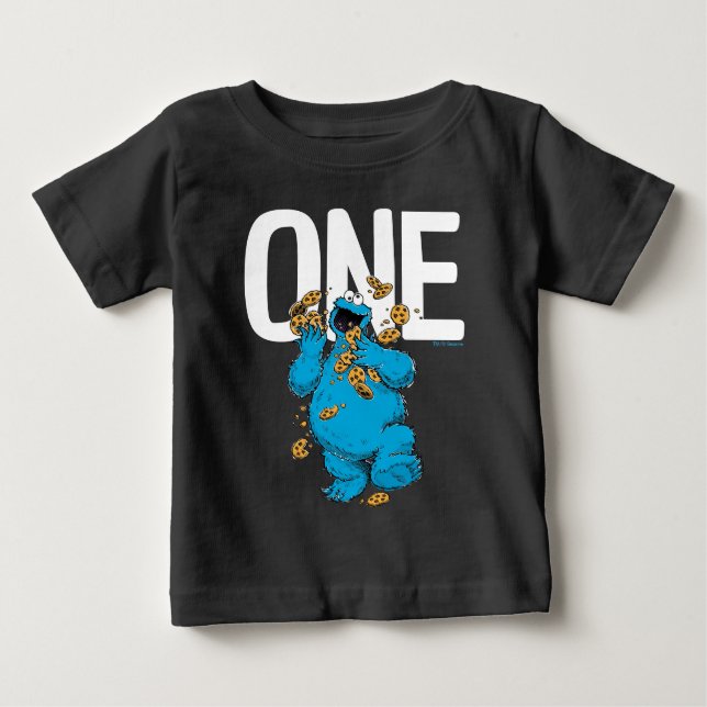 T-shirt Pour Bébé Rue Sésame | Cookie Monster Je suis un anniversair (Devant)