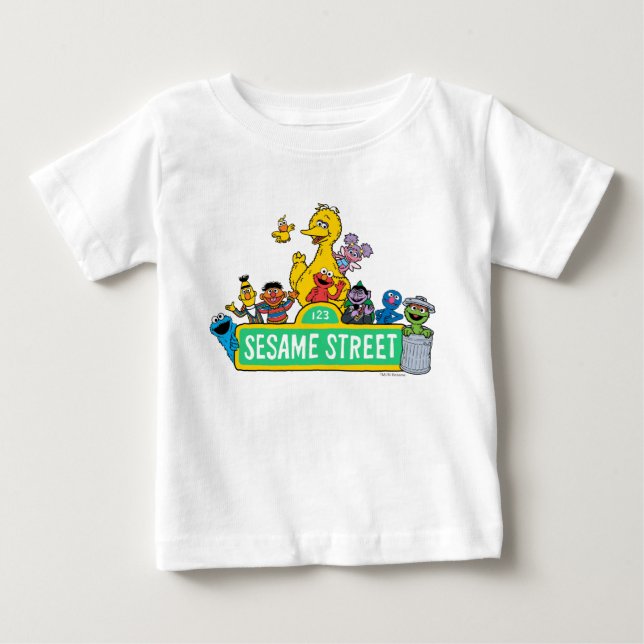 T-shirt Pour Bébé Rue Sésame | Couleur complète avec Pals (Devant)