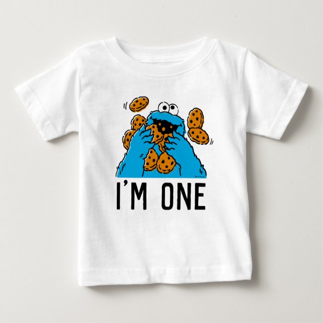 T-shirt Pour Bébé Rue Sesame | Monstre des cookies 1er anniversaire  (Devant)