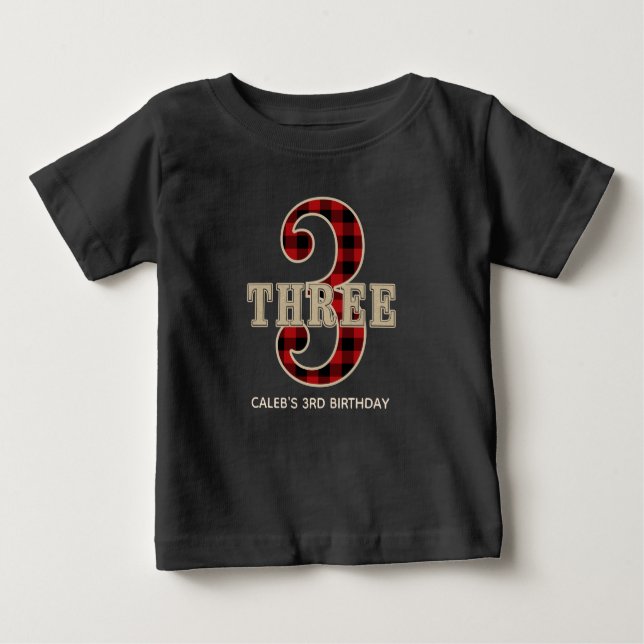 T-shirt Pour Bébé Rustic Red Black Buffalo Plaid 3e fête d'anniversa (Devant)