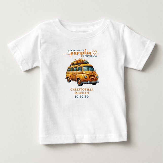 T-shirt Pour Bébé Rustique Orange Truck Petit Baby shower Citrouille (Devant)