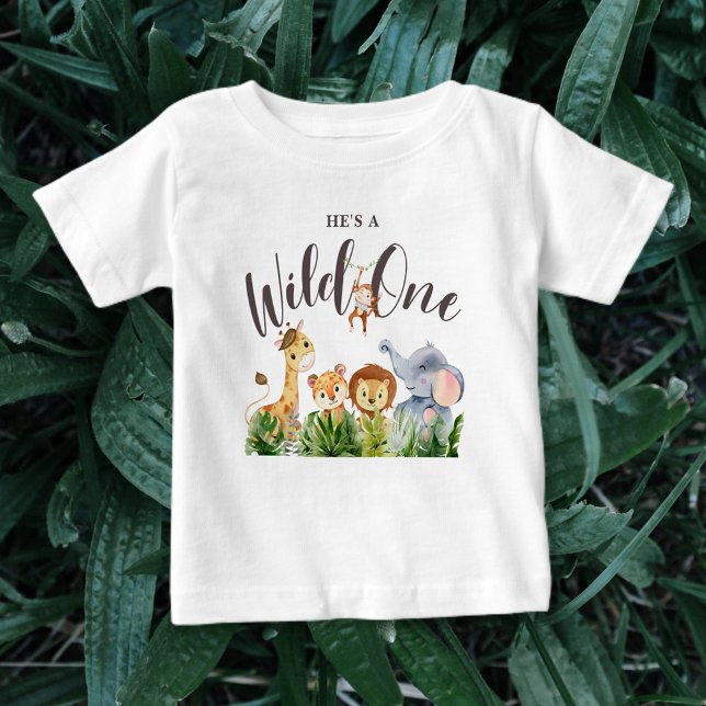 T-shirt Pour Bébé Safari Animaux Wild One Anniversaire des enfants (Créateur téléchargé)