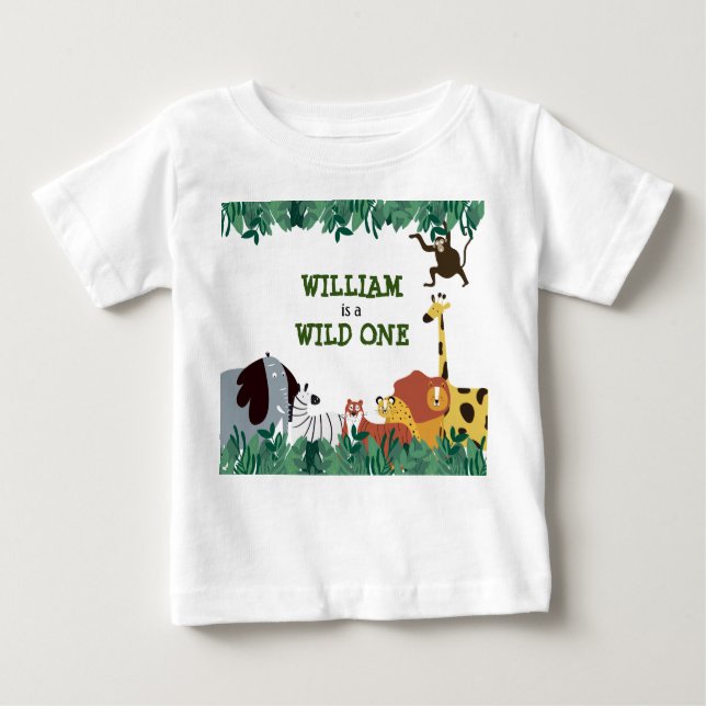 T-shirt Pour Bébé Safari dans la jungle personnalisé Wild One (Devant)